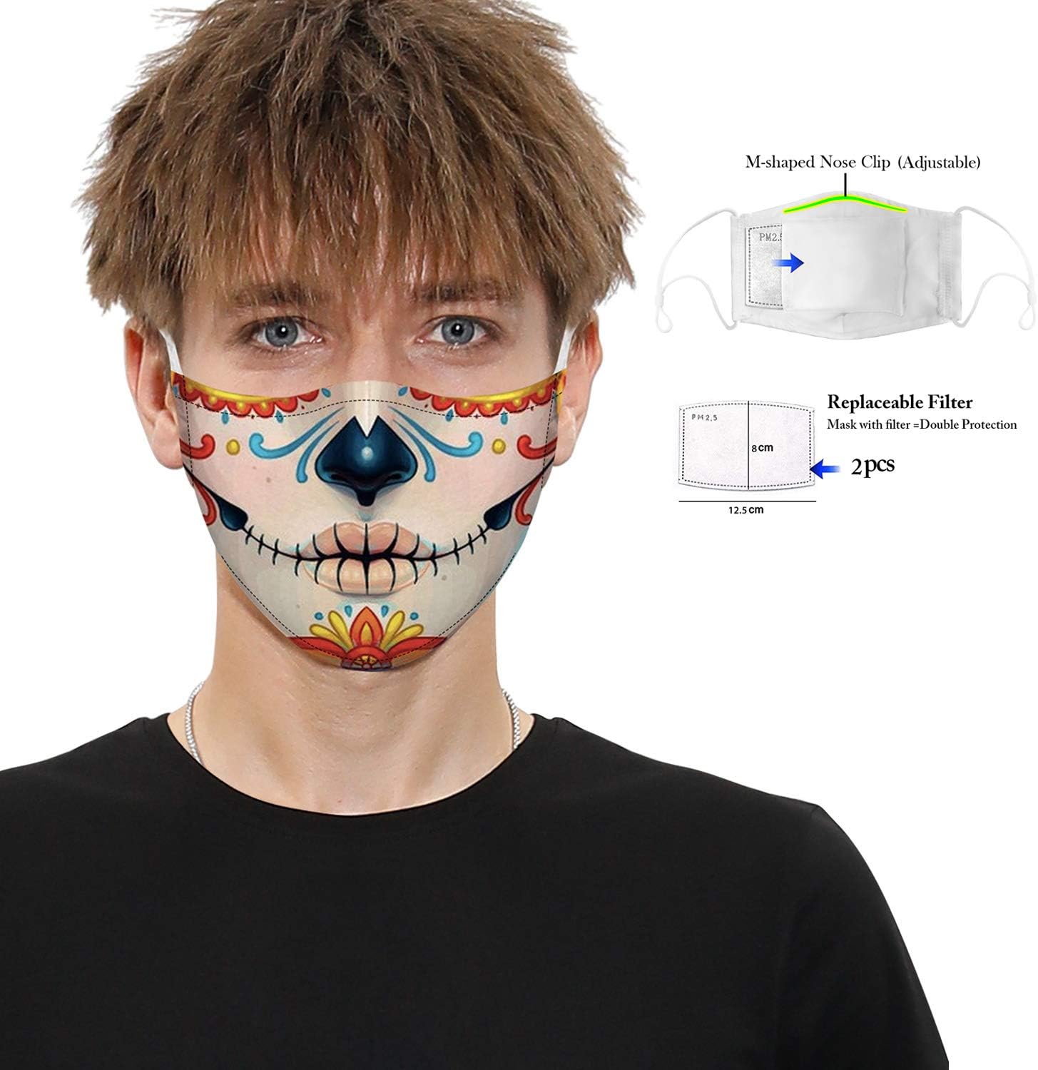 Breathable Reusable Windproof Half Mouth Face Mask Adjustable Ear Loops for Kids Teens Women Men (Clown)