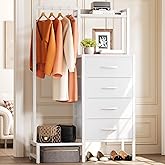 Yoobure White Dresser with Hanging Rack - Small Dresser for Bedroom with 4 Drawers, 44'H Chest of Drawers, Reversible Kids Dressers with Storage Shelf, Closet Dressers with Clothes Rack, Sturdy Frame