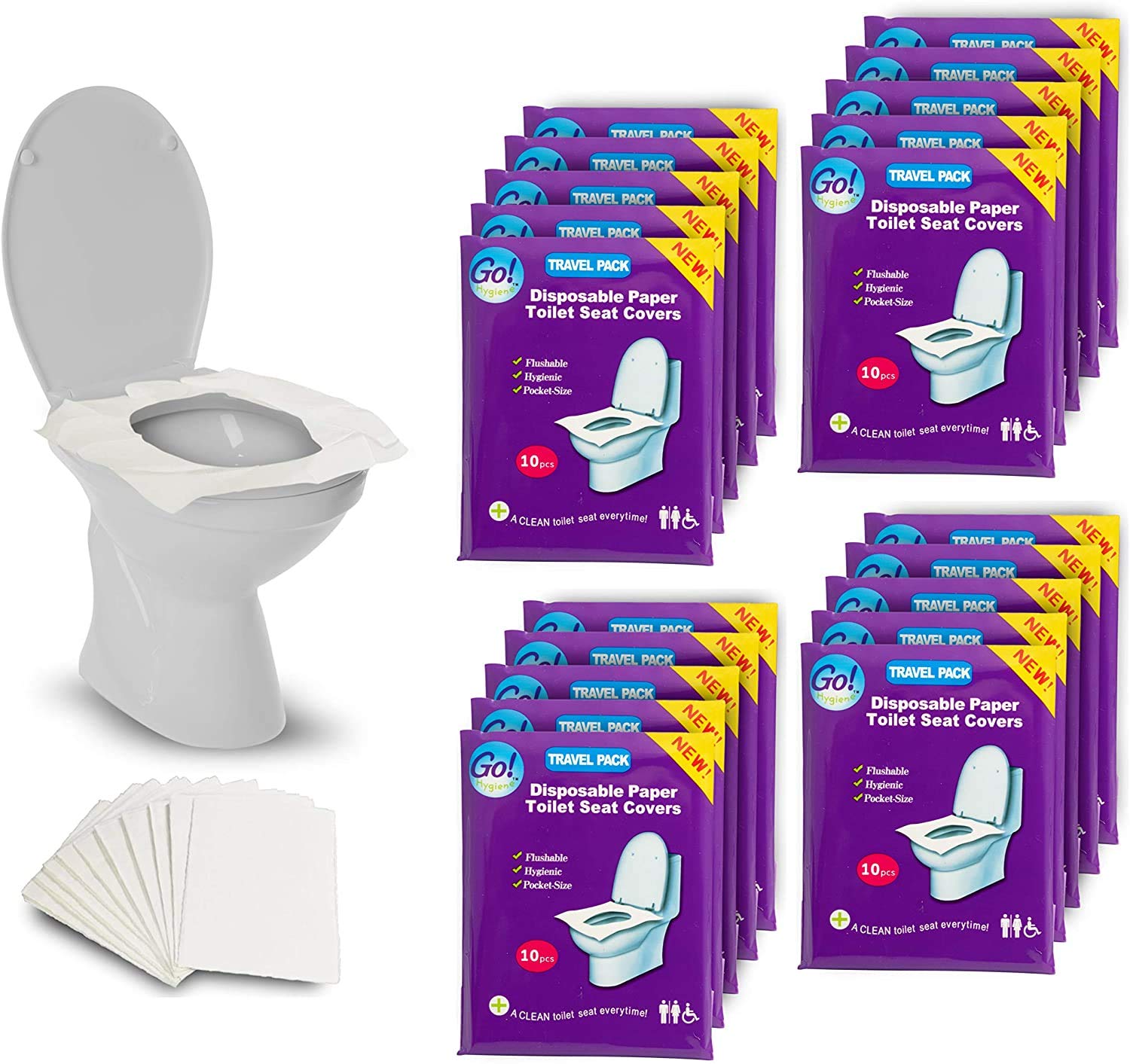 GoHygiene! Travel Essential - Disposable Paper Toilet Seat Covers - 18 PACKS (180pcs) + 2 FREE PACKS!
