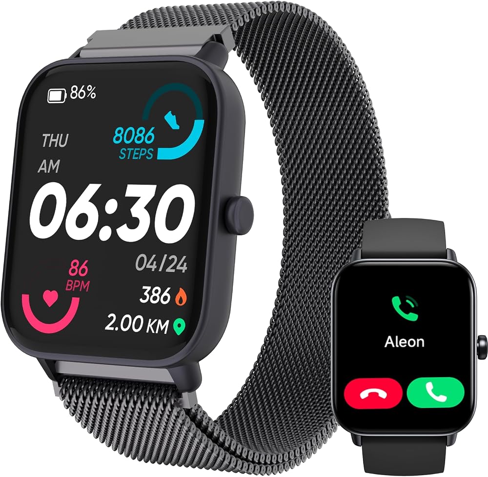 TOOBUR Smart Watch Men Women Alexa Call IP68 Waterproof 1.8" Heart Rate iOS