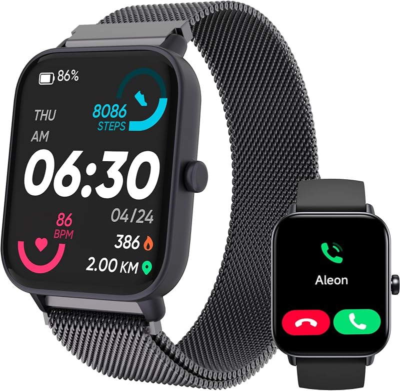 TOOBUR Smart Watch Men Women Alexa Call IP68 Waterproof 1.8" Heart Rate iOS