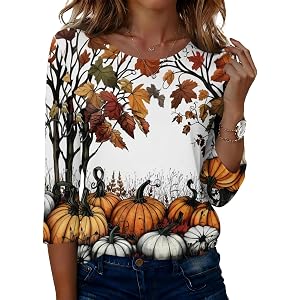 JXKIKOZE Womens Tops 3/4 Sleeve Dressy Casual Blouses Creweck Quarter Length Sleeve Shirts Fall Work Vacation Clothes