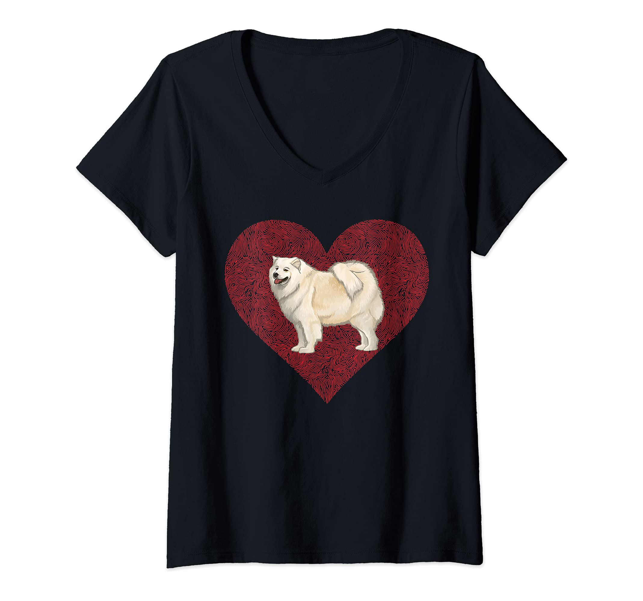 Womens Samoyed Valentines Day Dog Love Fingerprint V-Neck T-Shirt