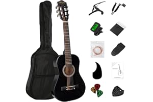 BESYOU 30" Black Beginner Acoustic Guitar Starter Package Student/Kids Guitar with Gig Bag,Strap,2 Picks,Extra Strings, Electronic Tuner.