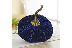 YOUR HEART'S CONTENT Navy 6.25 inch Velvet Pumpkin, Modern Rustic Mantle Decor, Entryway Decor, Farmhouse Cozy Home Decor, Table Centerpiece (Navy)