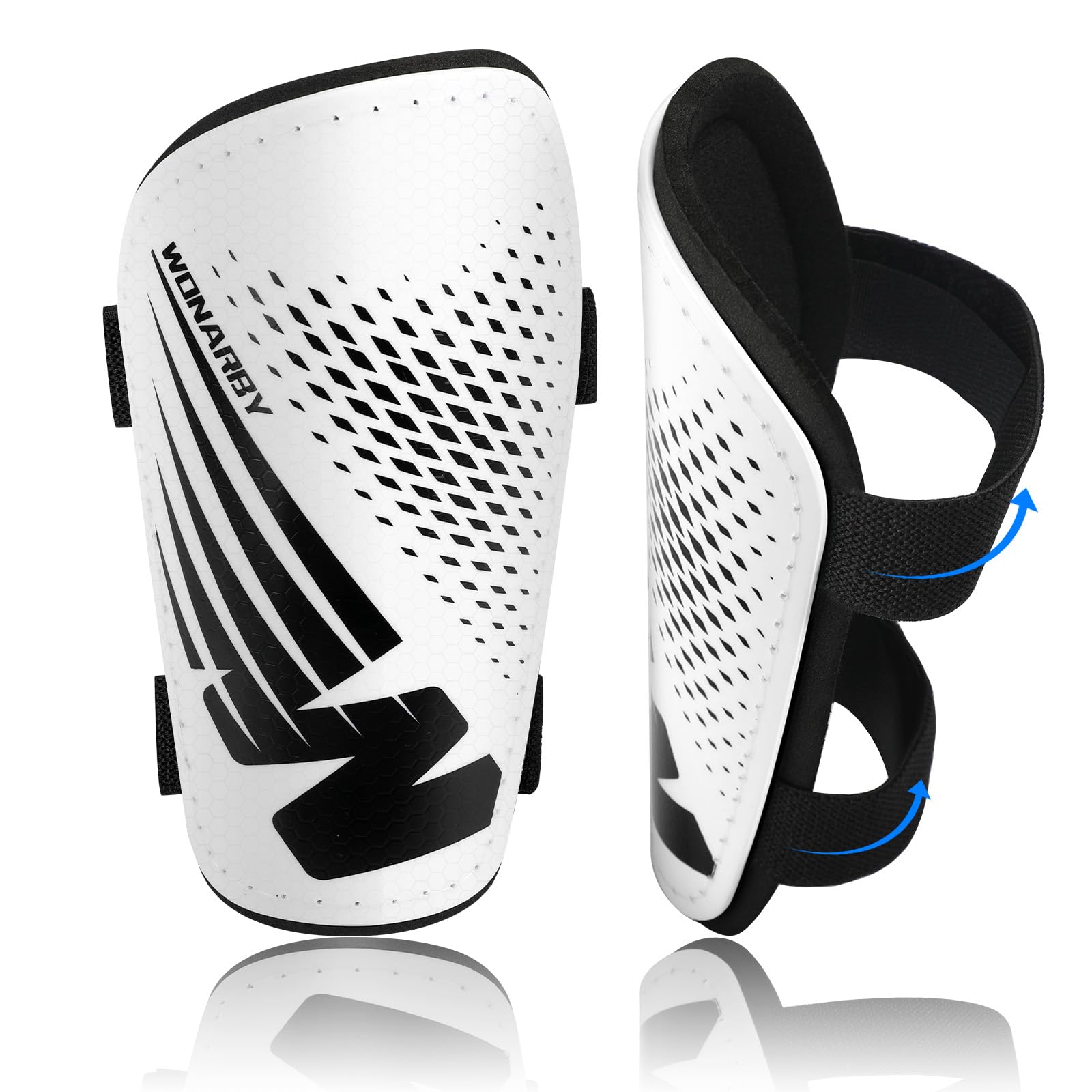 Shin Pads Football Youth Kids - Shin Guard for Boys Girls Teenagers 2-18 Years Old - Soccer Shin Guards Protection Equipment with Adjustable Straps - White,S