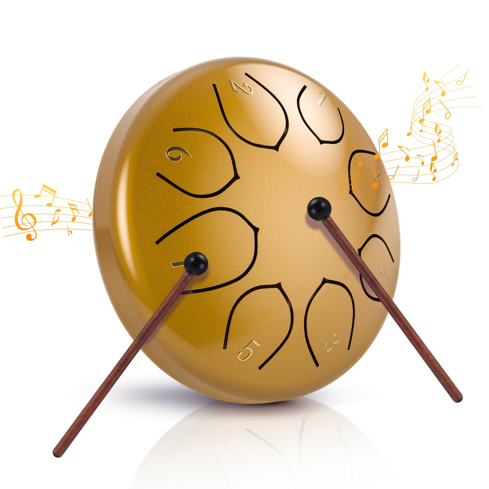 Sunowl Rain Drum Set, 6 Inch 8 Tone D Key Outdoor Garden Rain Steel Tongue Drum with Drumsticks, Bag, Finger Cover, Beginner Handpan Drum Percussion for Meditation Yoga Musical Education, Gold