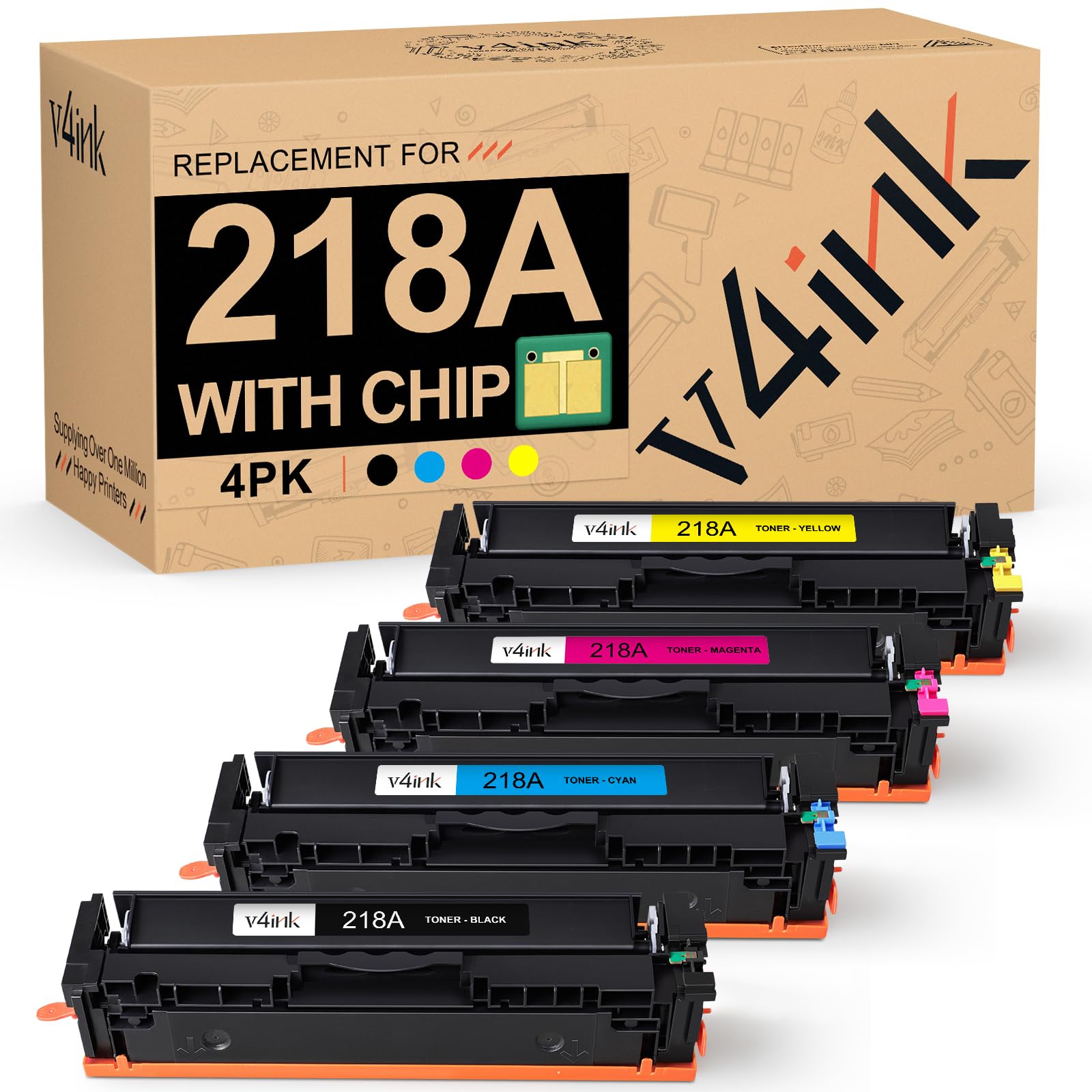 Photo 1 of 218A Toner Cartridges 4-Pack (Latest Upgraded Chip) Compatible Replacement for HP 218A 218X for Use in HP Color Pro 3201 3201dw Pro MFP 3301 3301cdw 3301fdw 3301sdw Printer W2180A W2180X Color Set