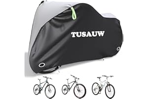 TUSAUW Bike Cover, 420D Bike Cover Waterproof Outdoor, Bicycle Cover Dust Rain Sun UV Wind Proof with Lock Hole for Mountain Road Electric Bike(Black and Gray)