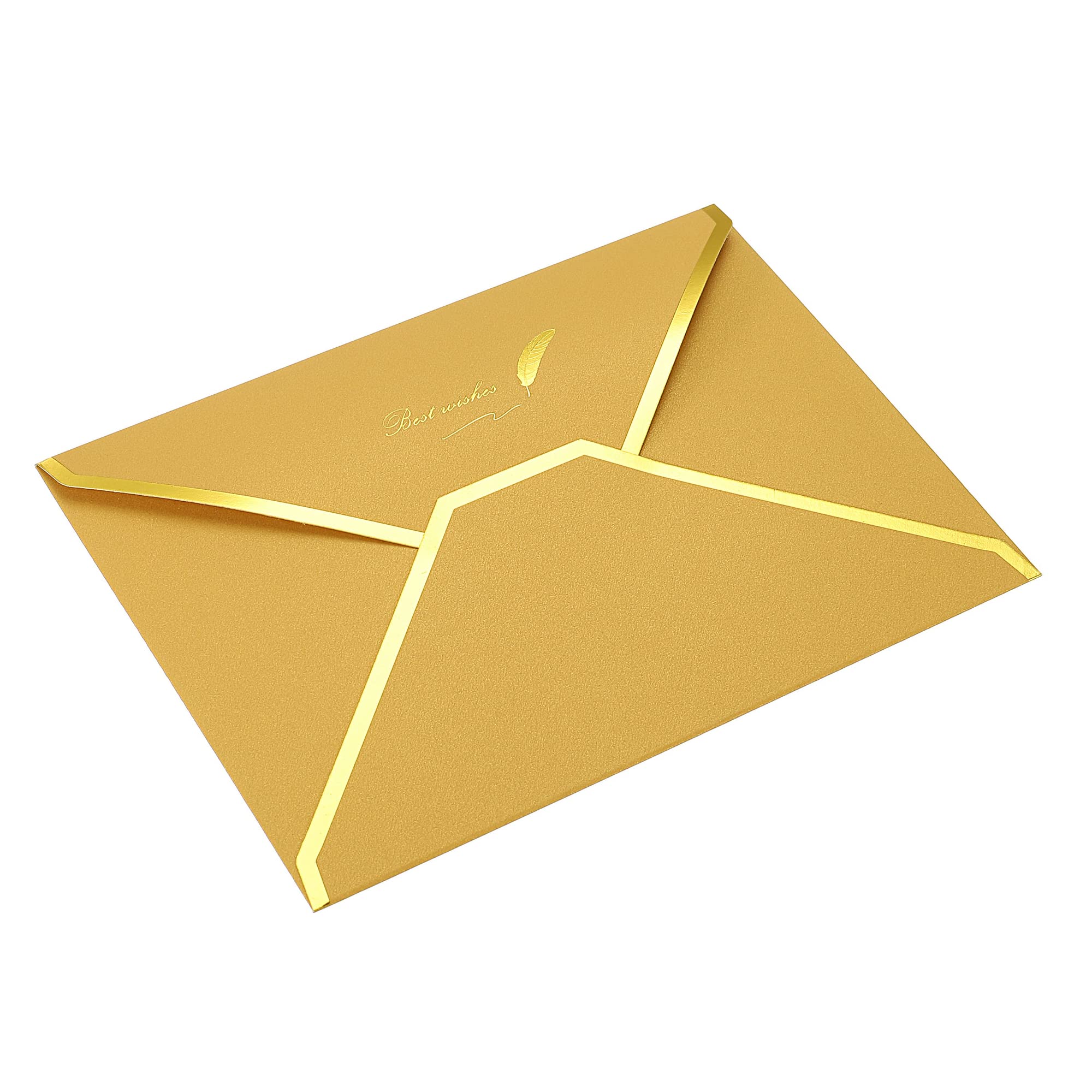 PATIKIL V Flap Envelopes, 20 Pack 7 x 5'' Luxury Style Gold Border Greeting Card Envelope for Invitations Weddings, Golden