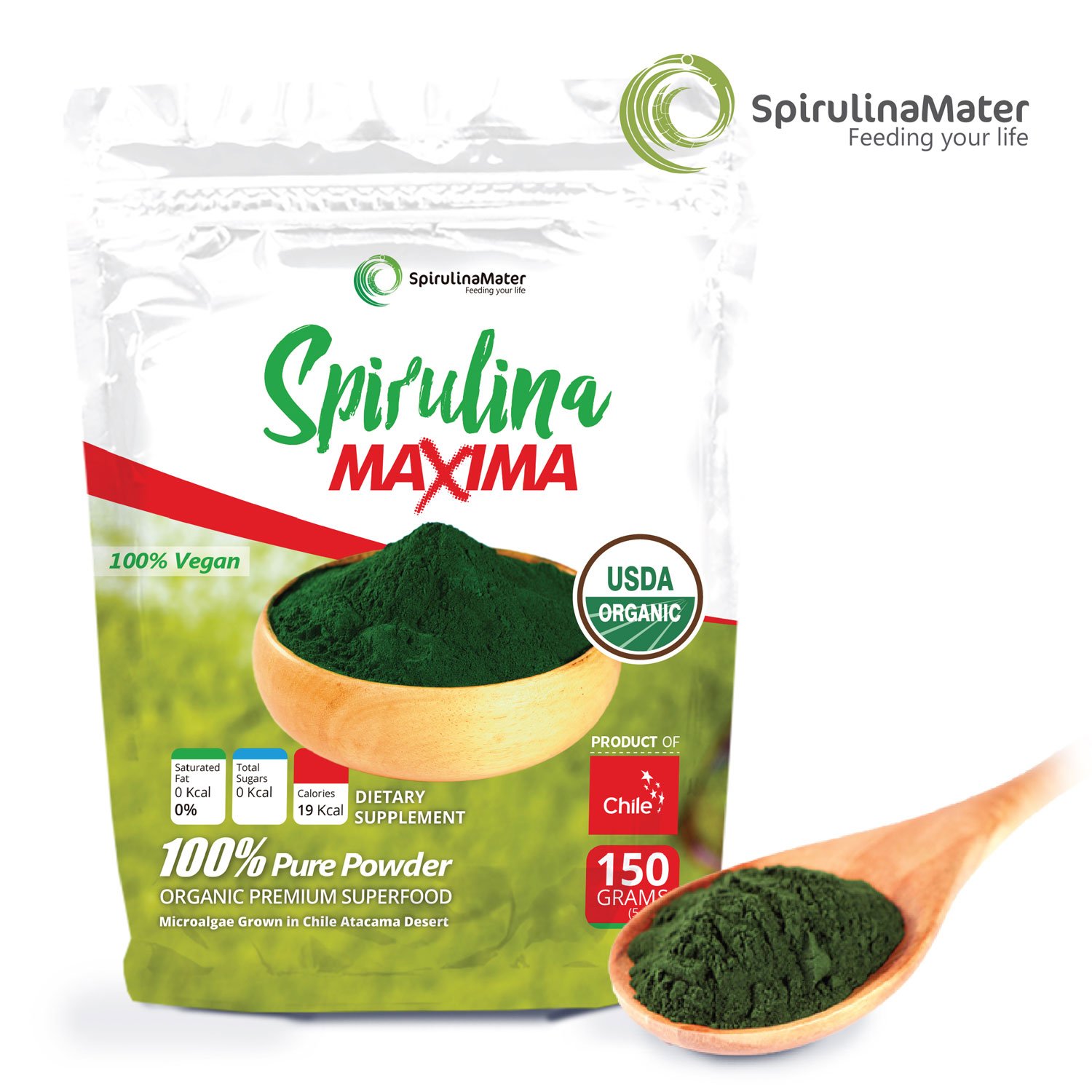 Amazon.com: Spirulina Protein Powder 10.5 Oz (300 Grams, 0.66 Lbs) by SPIRULINA MATER - Blue Green Algae Superfood – Vegan Organic Protein Powder - Gluten ...