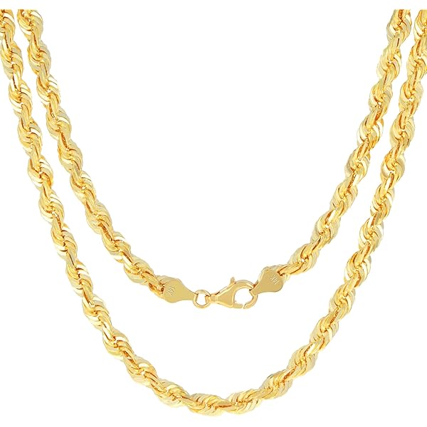 Nuragold 18k Real Yellow Gold 6mm Solid Rope Chain Diamond