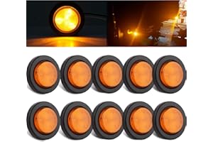 JAMARCO 10Pcs 2 Inch Round LED Trailer Side Marker Clearance Lights Amber, Sealed 2" Round LED Trailer Marker Lights 4 LEDs w/Rubber Grommet Flush Mount 2 Prong Wire Pigtails Truck RV Markers Waterproof