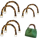 6 Pcs Imitation Bamboo Bag Handles, Replacement Resin Purse Handbag Handles, 2 Sizes U-Shape Handbag Handle Replacement Accessories with Gold Buckle for Clutch Purse, DIY Bags, Straw Woven Rattan Bag
