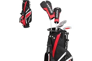 Aspire Junior Plus Kids Golf Clubs – Boys’ & Girls’ Right-Handed Golf Set with Lightweight Stand Bag, Graphite Shafts & Aircraft-Grade Aluminum Clubs