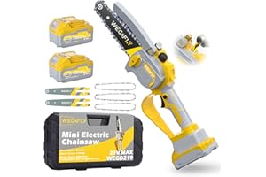 WeGofly 6 Inch Mini Chainsaw Cordless, with 2 x 21V 4.0Ah Battery and Charger, Tool free locking, Cutting angle 45° adjustable (With 2x Guide Plates, 3x Manganese Steel Chain & Automatic Oiler)
