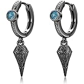 Black Cross/Raven Skull/Sword/Feather Hoop Earrings 925 Sterling Silver Turquoise Celtic Knot Huggie Earrings Viking Dangle Earrings Jewelry Gift for Men Women