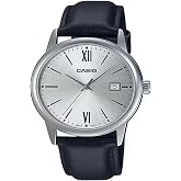 Casio MTP-V002L-7B3 Men's Standard Analog Black Leather Band Silver Dial Date Watch