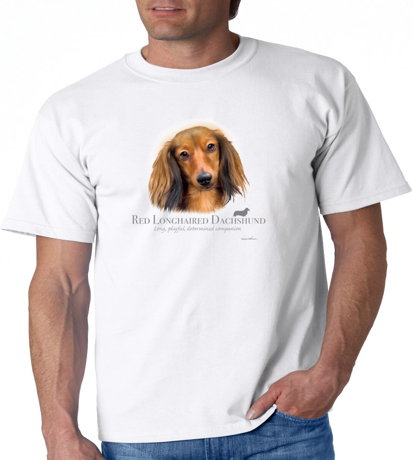 Red Longhaired Dachshund T Shirt Dog Owner Mens Tee S5XL