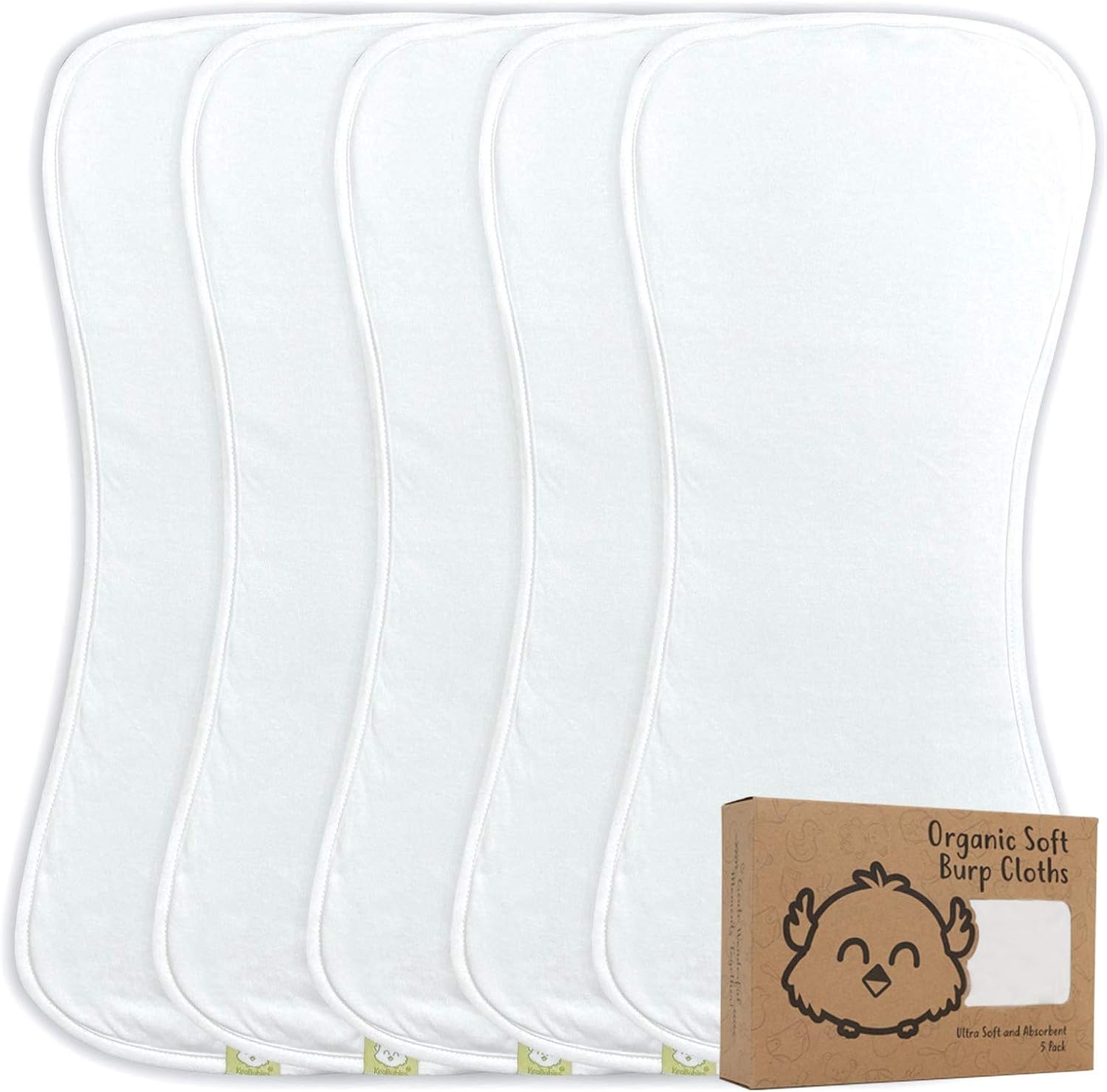 Organic Burp Cloths for Baby Boys Girls, 5-Pack Super Absorbent Burping Cloth, Burp Clothes, Soft, Plush