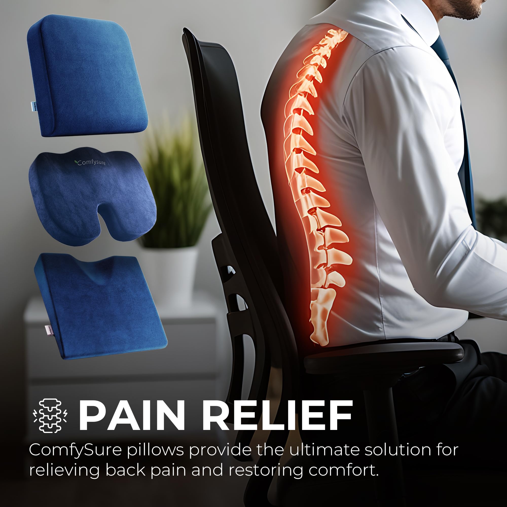ComfySure Extra Large Wheelchair Seat Cushion - Firm Memory Foam Chair Pad for Wheelchair, Recliner, Office, Car & Bariatric Overweight Users 19”x17”x3”