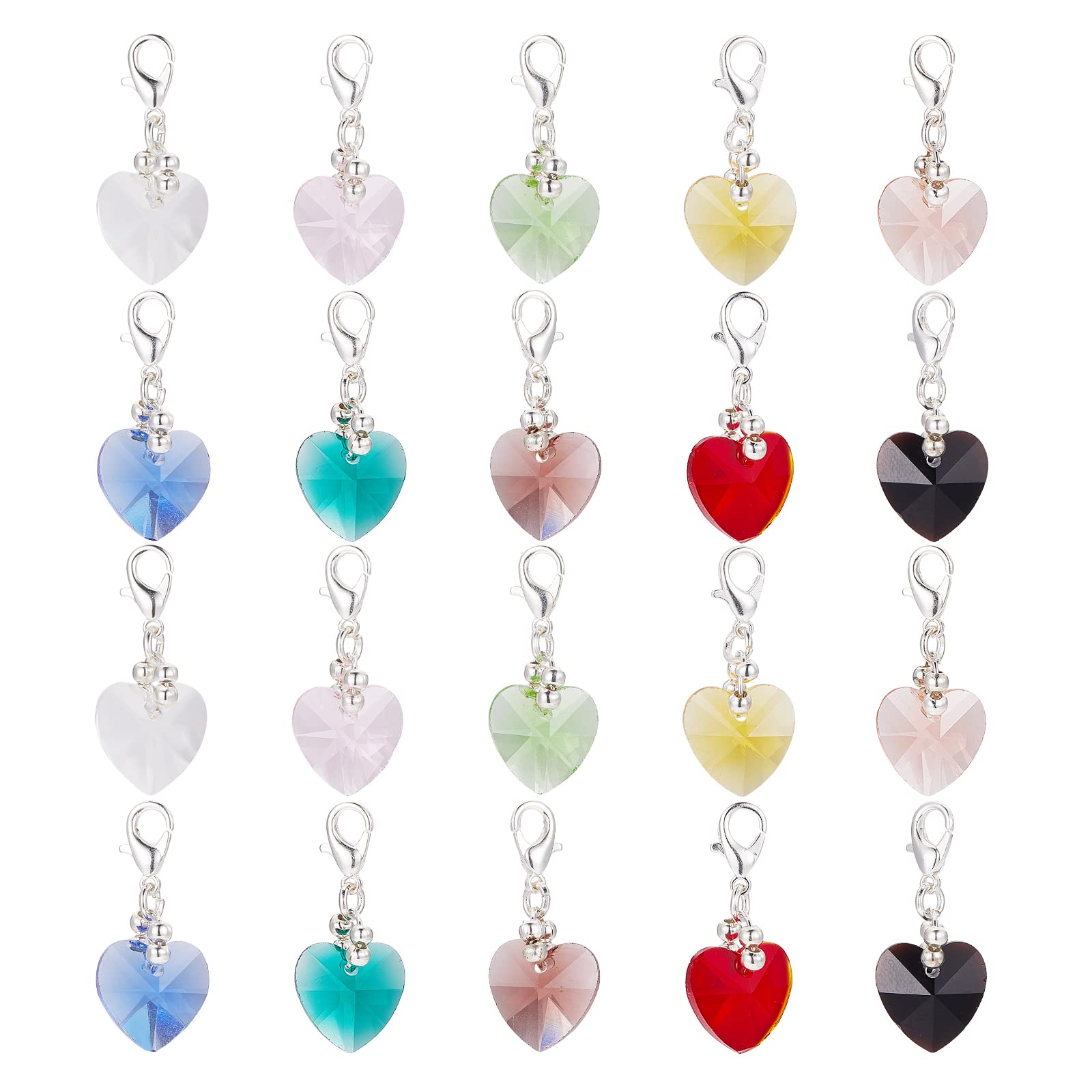 SUNNYCLUE 1 Box 50Pcs Stitch Markers Crochet Stitch Marker Cute Crystal Heart Bead Charms Clip On Removable Lobster Clasp Zipper Pull Charm Locking Knitting Markers for Weaving Sewing Knit Quilting