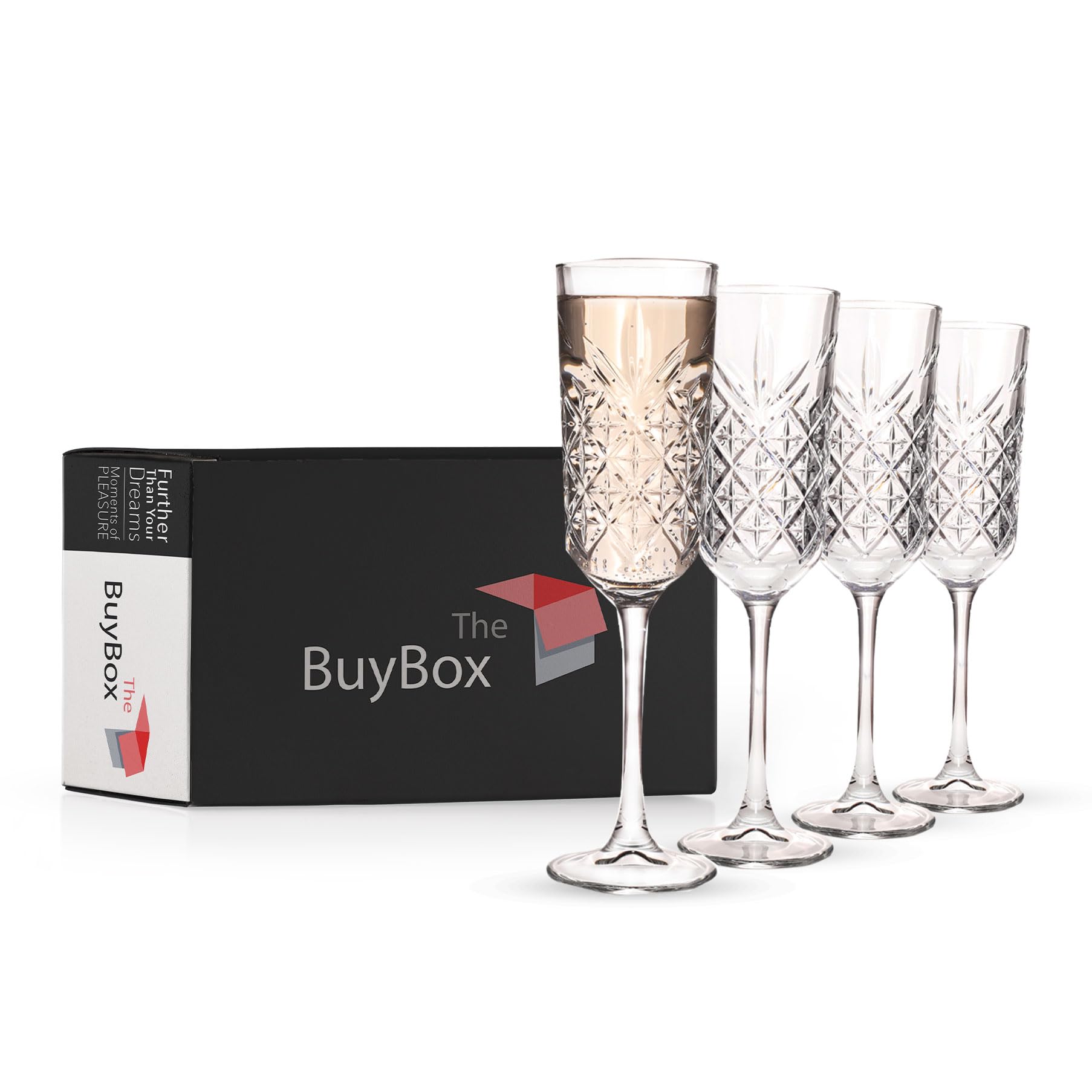 Champagne Flutes Set of 4 (175ml/6oz), Vintage Coupe Glasses, Prosecco Glasses, Crystal Champagne Flutes
