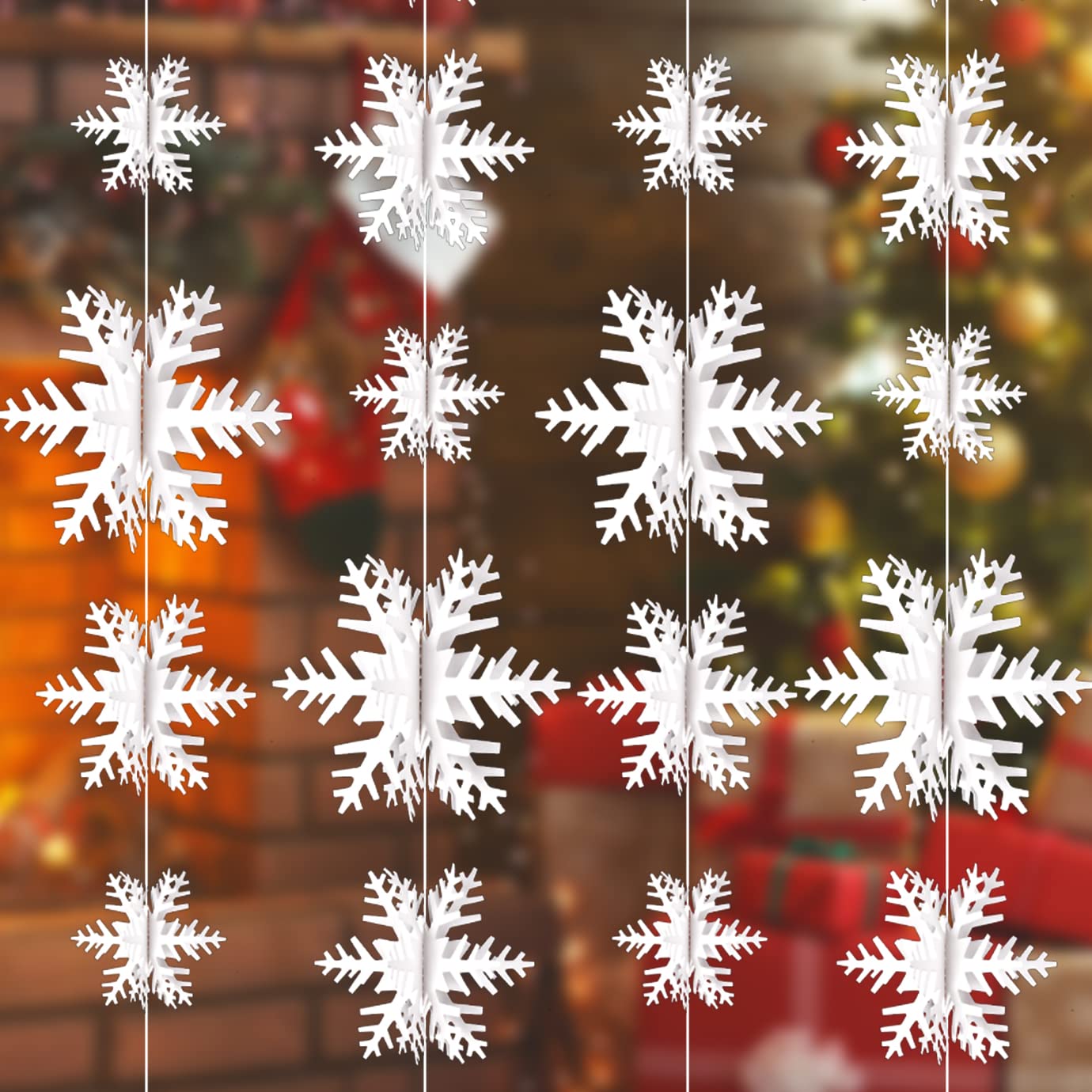 QUACOWW 3 Pack White Paper Snowflake Hanging Garland Decorations for Christmas & New Year