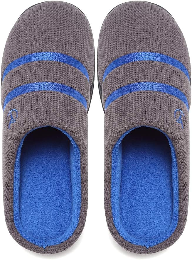 Men's Breathable Memory Foam Slippers with Cozy Plush Non Slip Rubber Sole House Slippers Clogs Winter Warm Knitted Cotton Shoes