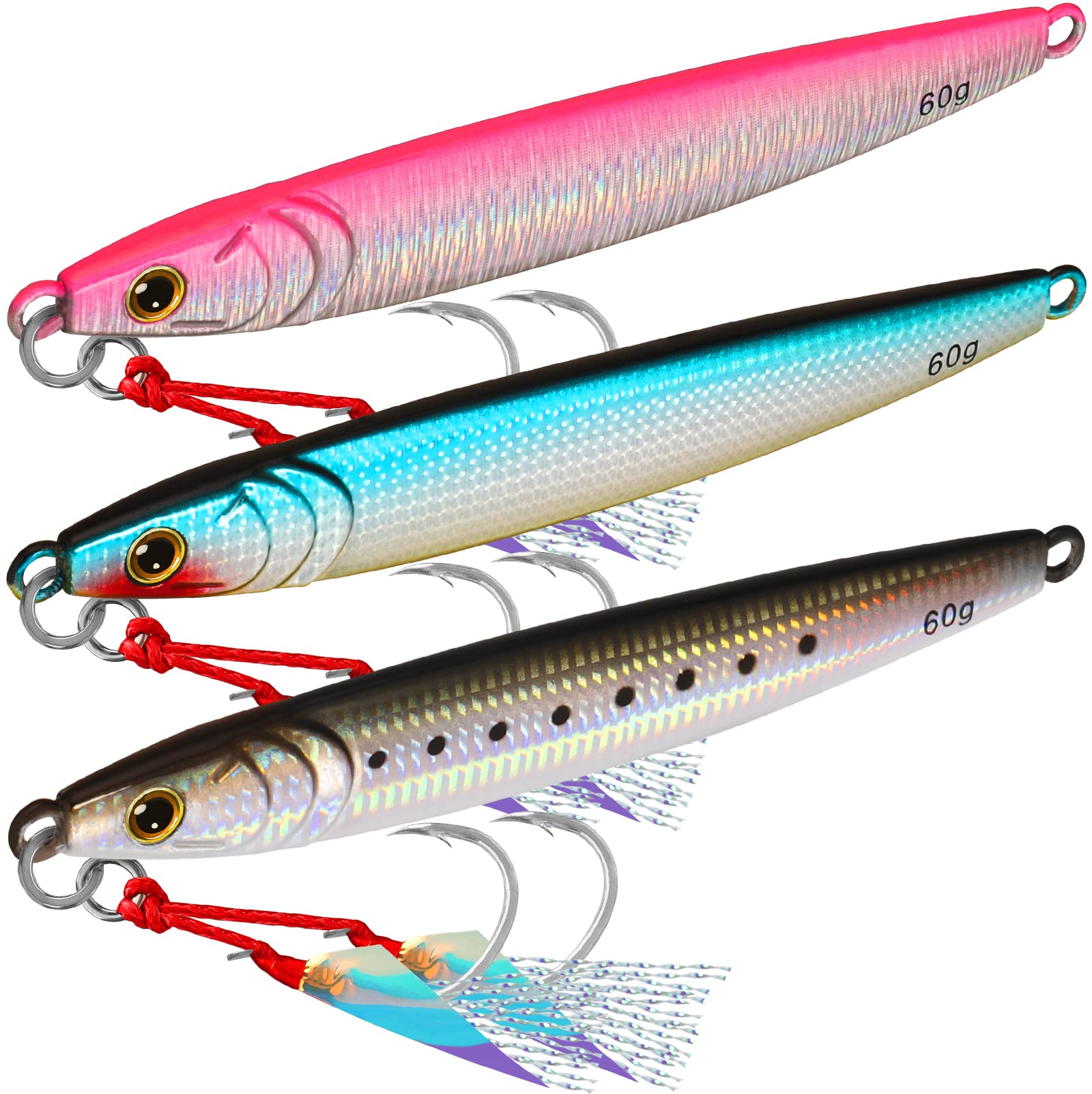 TRUSCEND Multi-Function Metal Blade Baits - Spoons & Jigging Lures for Pike, Mackerel, Cod, Trout, Perch & Bass - Surf Fishing Lure with Tail Spinners