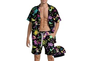 Cozople Men's Hawaiian Shirts and Shorts Sets 2 Pieces Outfits Button Down Shirt Beach Shorts with Compression Liner