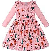 Little Girls Long Sleeve Dresses Print Splicing Ruffles Bowknot Girls A-line Dress