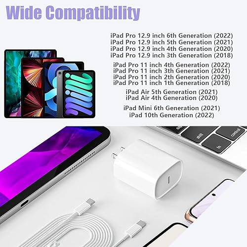 iPad Pro Charger,iPad Charger Cord 2Pack 10 FT Apple Certified,20W