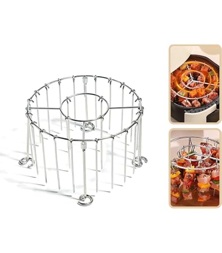 Griglia Per Spiedini Verticale Per Air Fryer - In Acciaio Inox, Con 36 Spiedini, Per Arrosti E BBQ Sano