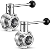Otoolling 2 Pcs Sanitary Butterfly Valve 304 Stainless Steel, 1.5'' Tube Od | Three-clamp Butterfly Valve with Pull Handle, Food Grade for Brewing, Dairy, Beverage and Food Processing