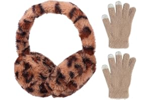 Pop Your Dream Kids Plush Earmuffs and Gloves Set Girls Boys Winter Faux Fur Ears Muffs Covers Outdoor Ear Warmers Age 7-12