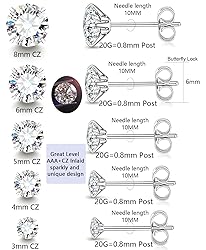 5 Pairs Silver Stud Earrings Set for Women Men,20G