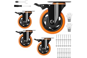 WOZESEIK 3 Inch Casters Set of 4 Heavy Duty, Caster Wheels with Safety Dual Locking, Swivel Plate Casters with Double Ball Bearings, Industrial Castor Wheels for Furniture,Workbench(Free Hardware Kits)