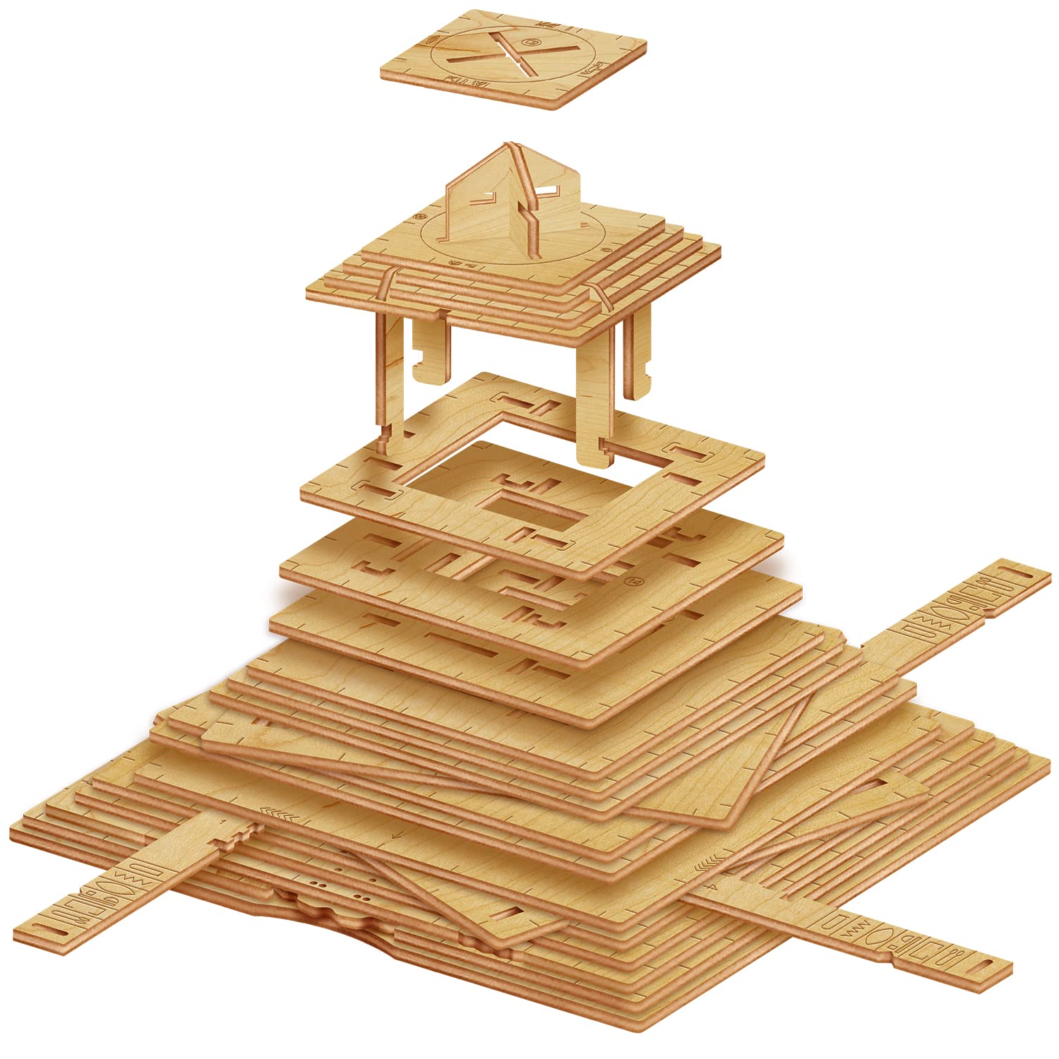 ESC WELT Quest Pyramid 3D - 3-in-1 Wooden - Brain Teaser Puzzles - Gift Box Riddle Game - Puzzle Box for Children and Adults - Mind 3D Wooden Puzzle