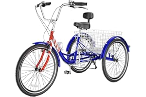 Slsy Adult Tricycles 7 Speed, Adult Trikes 20/24/26 inch 3 Wheel Bikes, Three-Wheeled Bicycles Cruise Trike with Shopping Basket for Seniors, Women, Men.