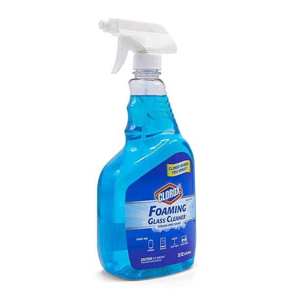CLOROX FOAMING GLASS CLEANER TRIGGER SPRAY, STREAK FREE NO DRIP FORMULA FOR WINDOWS, MIRRORS, AND GLASS SURFACES, ALL PURPOSE HOUSEHOLD CLEANING SPRAY IN FRESH SCENT, 32 OUNCE