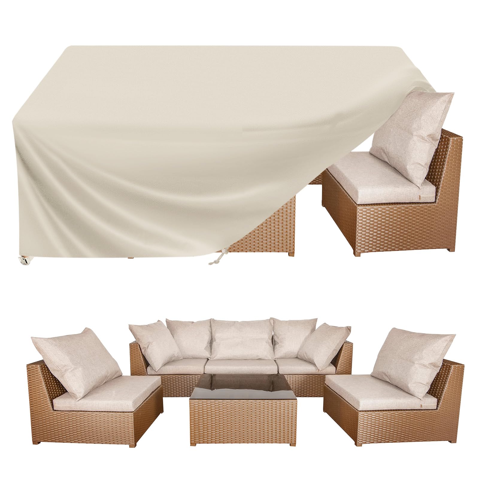 BALEINE Patio Furniture Covers, 108×82 Outdoor Furniture Cover Waterproof, Heavy Duty Oxford Patio Table Cover for Outdoor Table, Chair, Sofa, Desk (Beige 108"L×82"W×28"H) Image