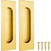 Malimali 4.72 Inch Recessed Finger Flush Pulls for Cabinet, Drawer Handle | Stainless Steel Small, Pocket Door Hardware, For Sliding Closet Door/Cupboard/Kitchen Cabinet, Brushed Gold 2 Pack