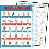 Feifeiya American Sign Language Poster Asl Alphabet Chart Poster, Regular | 16.5'' x 22'' Sign Language Poster, Asl Alphabet Basic Signs for Classroom Homeschool Teacher Supplies Educational Decor