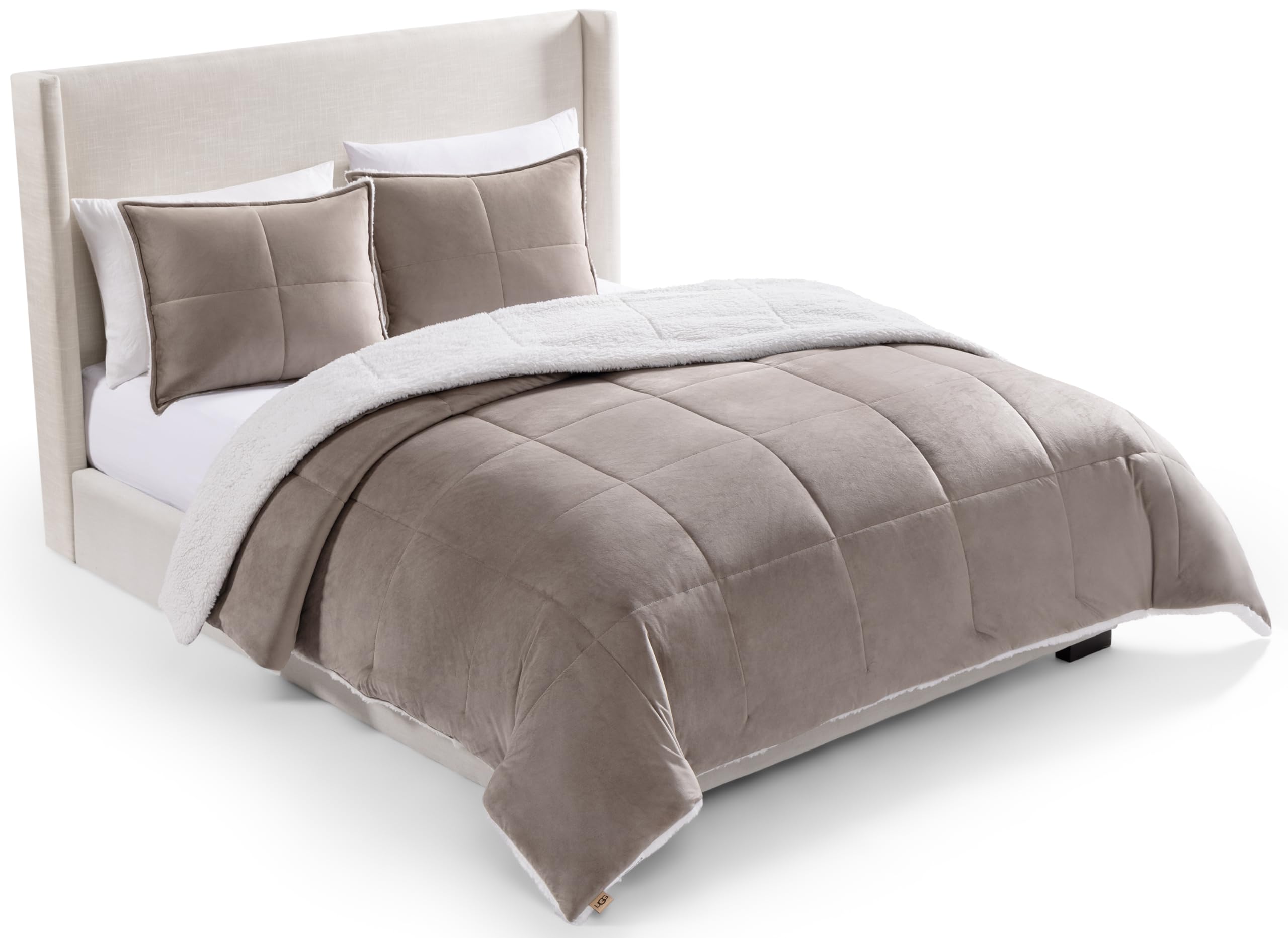 UGG Blissful Full/Queen Comforter Set with 2 Pillow Shams Reversible Comforter Plush Fluffy Warm Bed Set Premium Down Alternative Bedding for College Dorm Essentials, Full/Queen, Light Brown Fawn Image