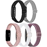 5-Pack Elastic Nylon Bands Compatible with Fitbit Inspire 3/Inspire 2/Inspire HR/Inspire, Breathable Adjustable Replacement Stretchy Nylon Loop Wristband Sport Strap for Women Men