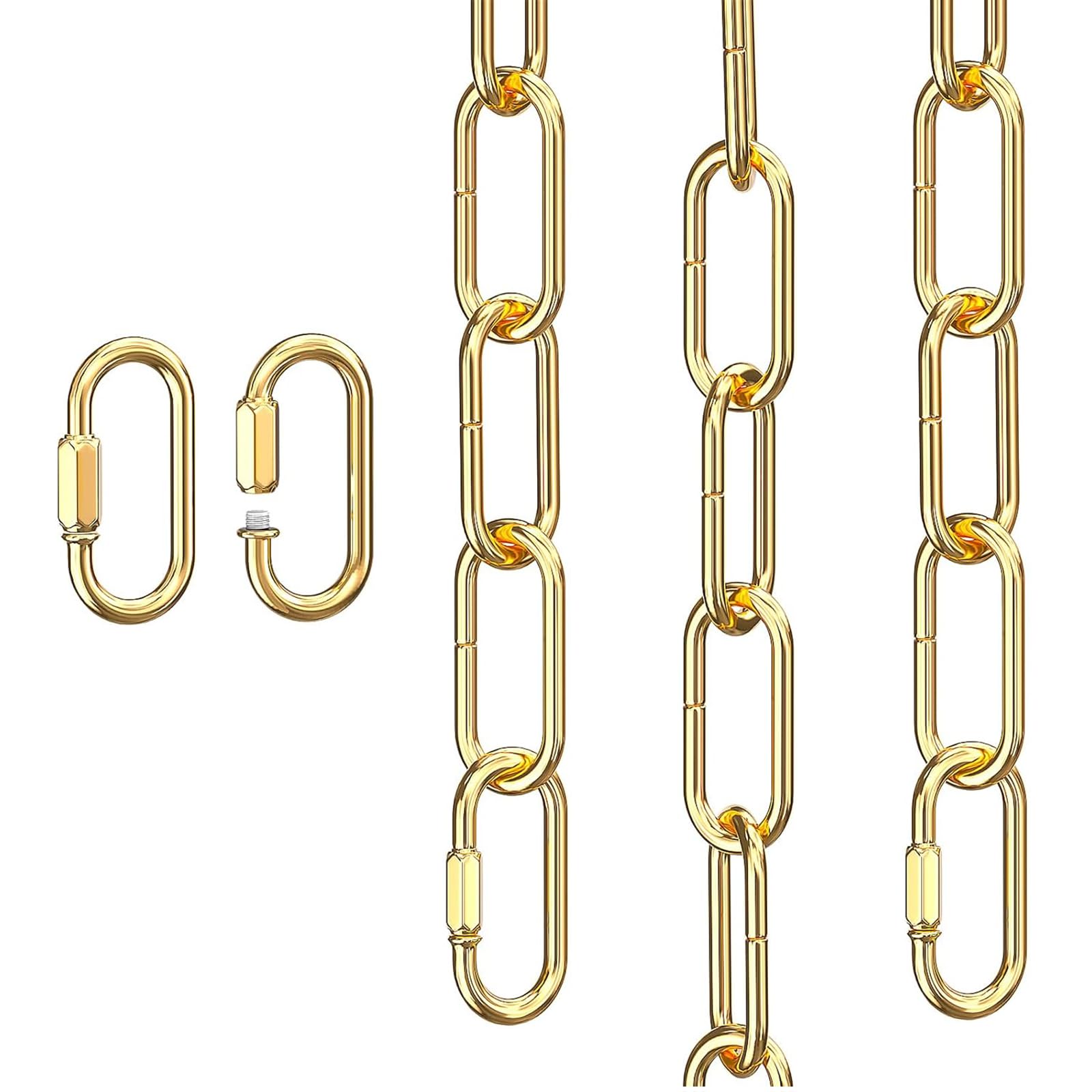 Photo 1 of 10 Feet Gold Light Fixture Chain, Adjustable Extension Chain with Connection Locks for Light Fixture, Maximum Load is 66 Pounds