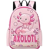 VIVIDSATCH Axolotl Backpack for Girls Boys, 16.5 Inch Axolotl Theme Bookbag with Adjustable Straps, Large Capacity School Cartoon Backpack