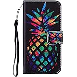 Zeebox® iPhone XR 手帳型 ケース, 漫画 可愛い PUレザー 財布 保護 ケース 耐衝撃 柔軟 簡約風 人気カバー, マグネット開閉 折り スタンド機能 iPhone XR 保護 カバー, パイナップル