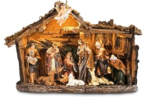 Taman Nativity Set with LED Light - Resin Figurines Tabletop Nativity Scenes Xmas Gifts Collectibles for Christmas Holiday Decorations